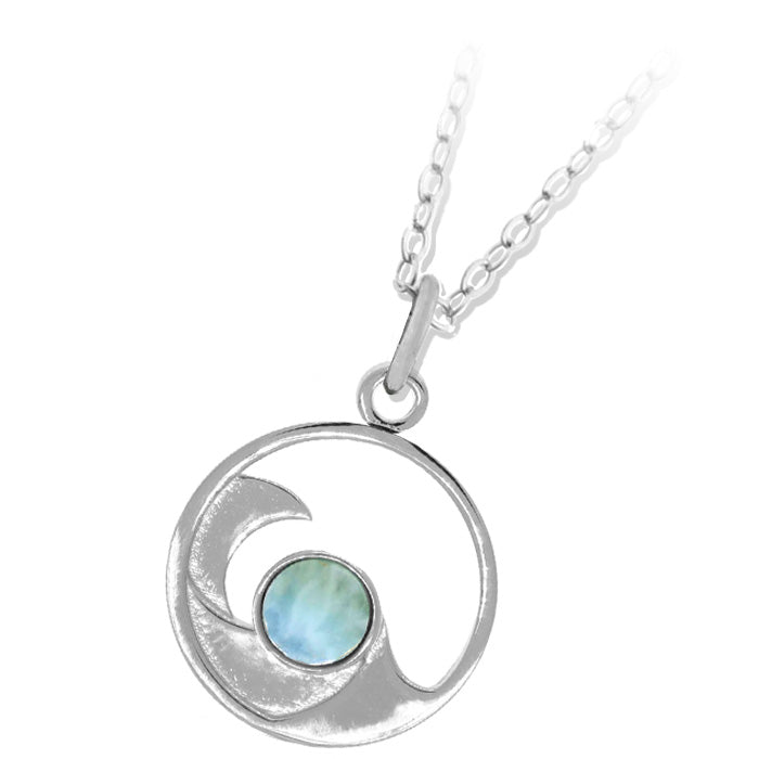 Larimar Wave Sterling Silver Charm Necklace