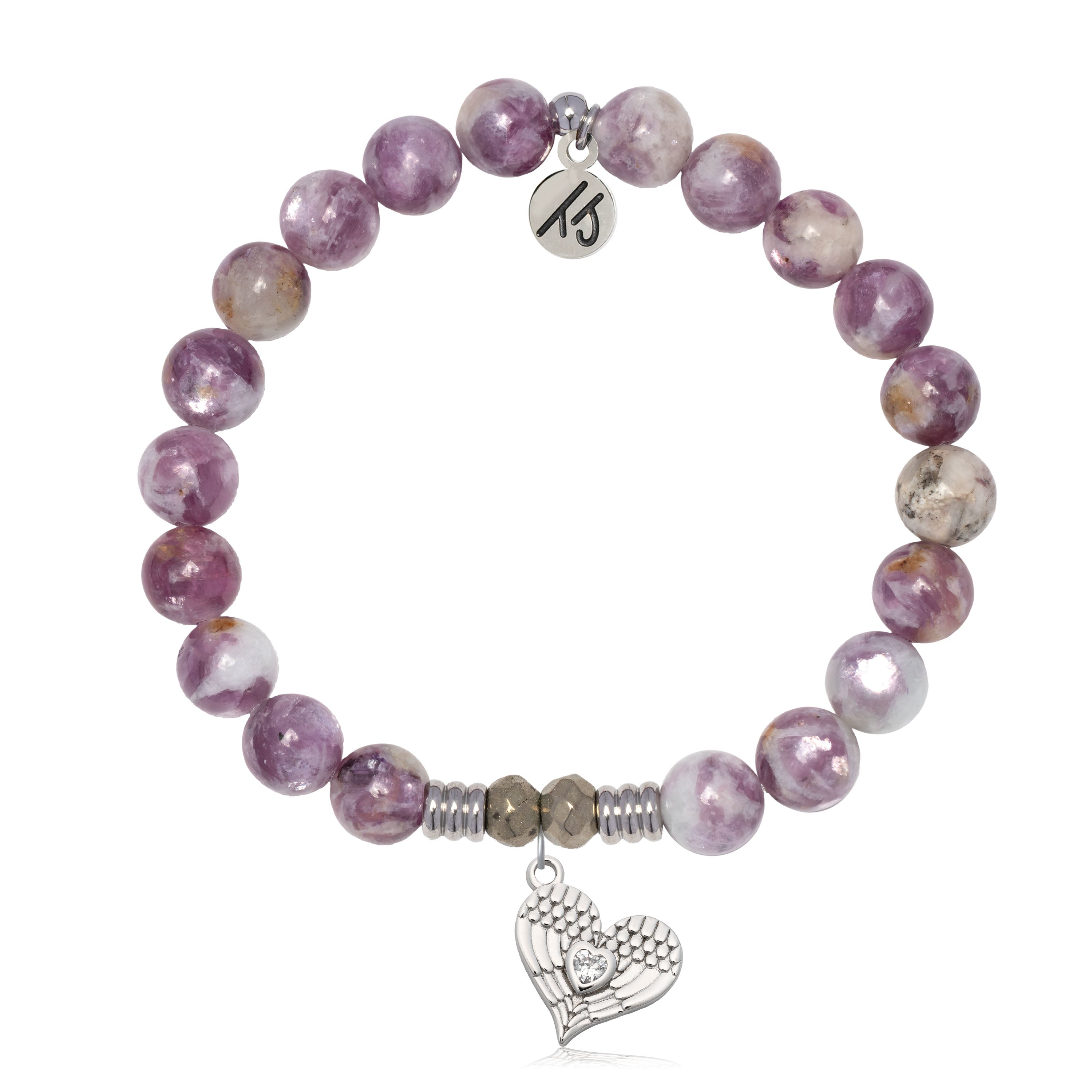 Lepidolite Quartz Gemstone Bracelet with Angel Love Sterling Silver Charm