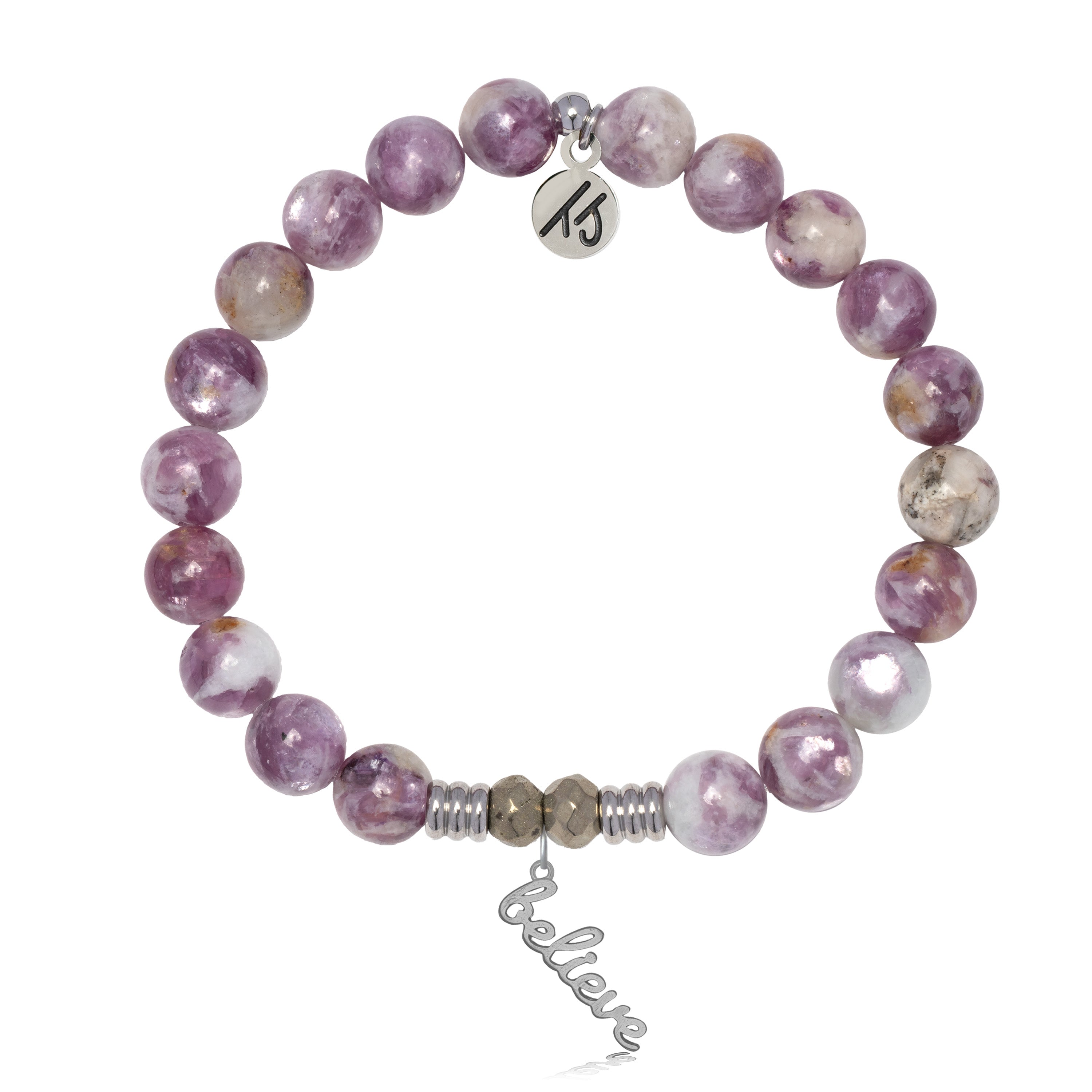 Lepidolite Quartz Gemstone Bracelet with Believe in Yourself Sterling Silver Charm