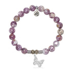 Lepidolite Quartz Gemstone Bracelet with Butterfly Cutout Sterling Silver Charm