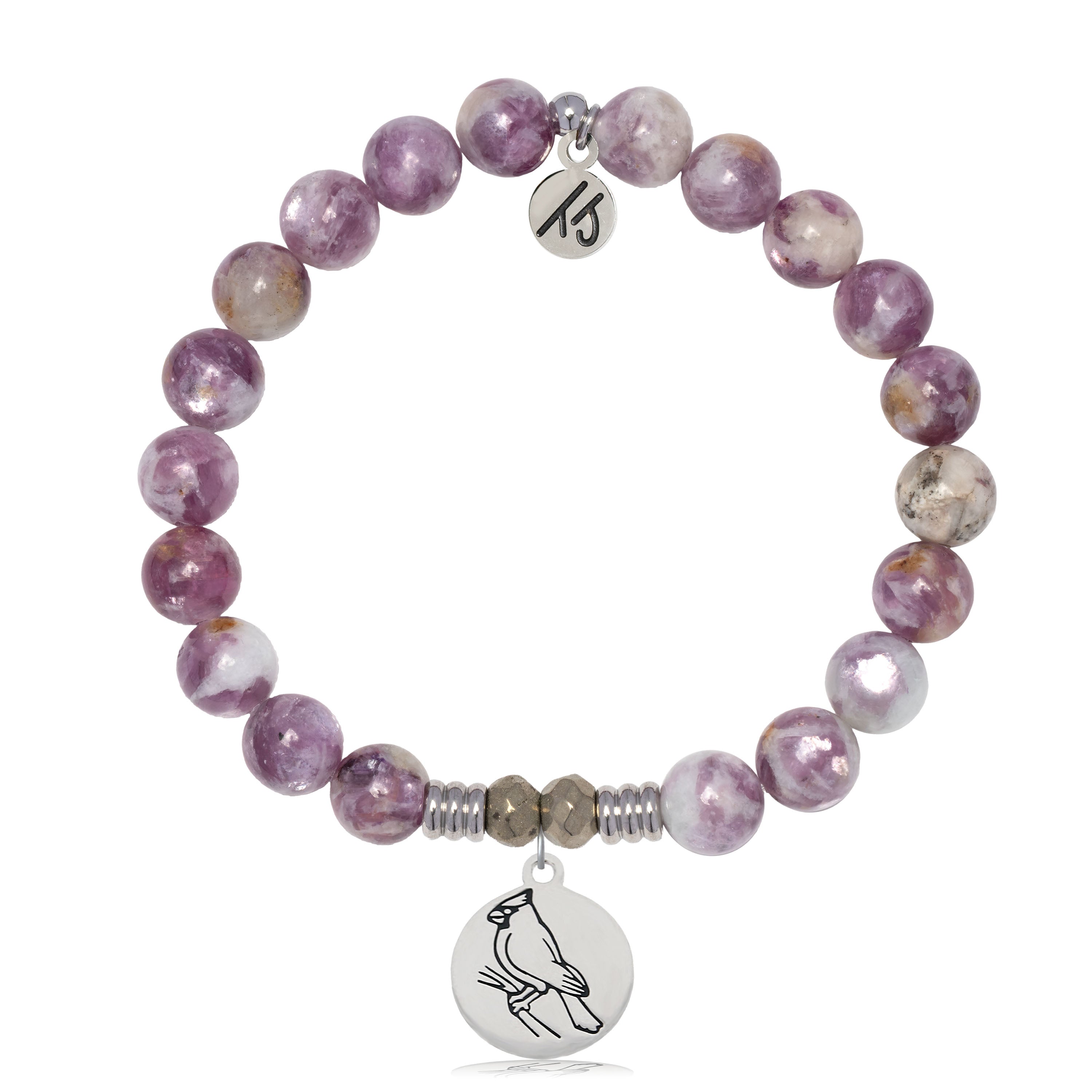 Lepidolite Quartz Gemstone Bracelet with Cardinal Sterling Silver Charm