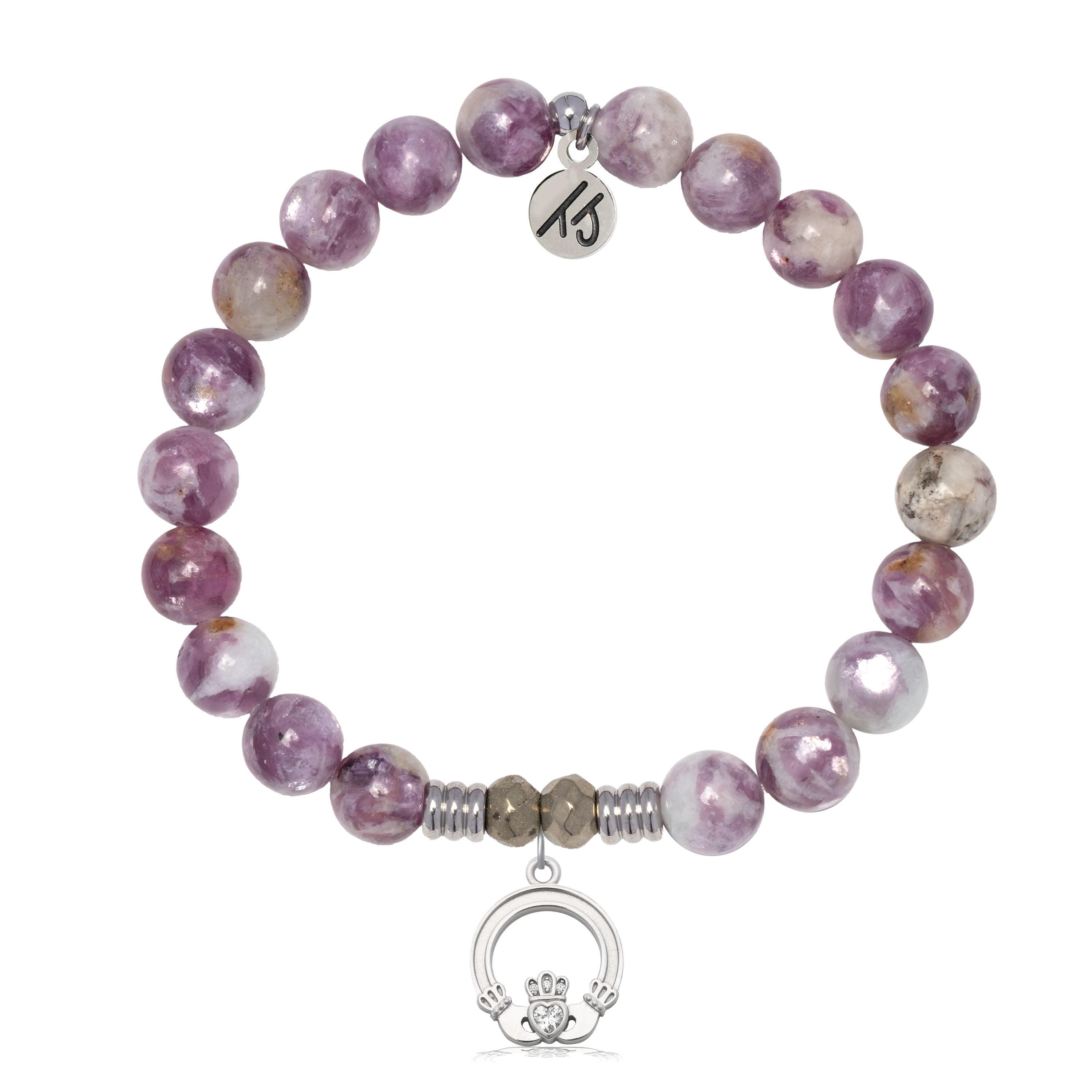 Lepidolite Quartz Gemstone Bracelet with Claddagh Sterling Silver Charm
