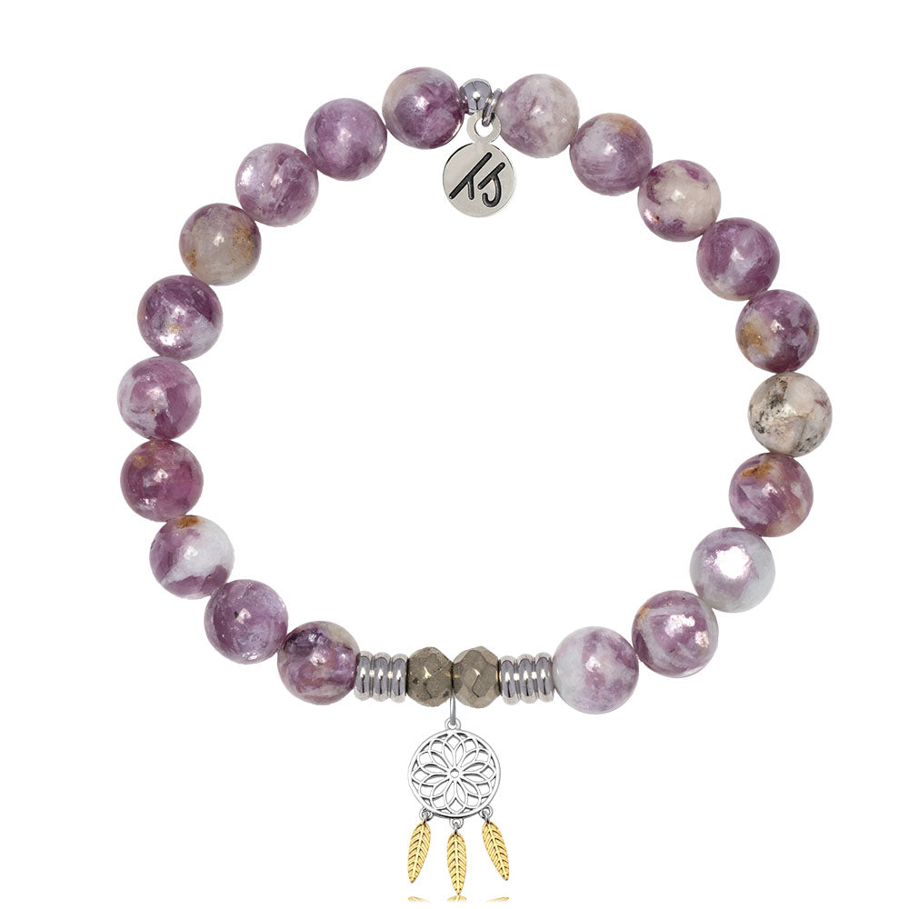 Lepidolite Quartz Gemstone Bracelet with Dream Catcher Sterling Silver Charm