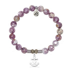 Lepidolite Quartz Gemstone Bracelet with Faith. Hope. Love Sterling Silver Charm