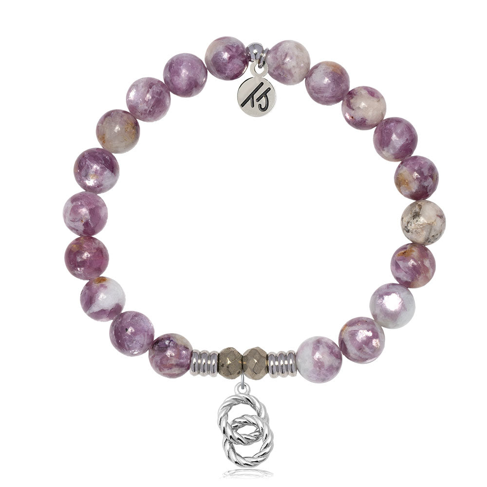 Lepidolite Quartz Gemstone Bracelet with Forever Connected Sterling Silver Charm