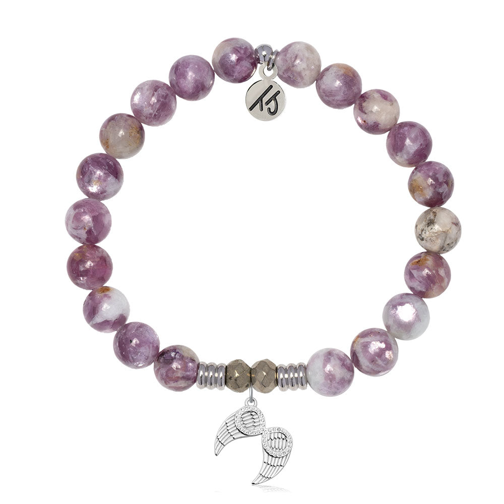 Lepidolite Quartz Gemstone Bracelet with Infinite Protection Sterling Silver Charm