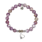 Lepidolite Quartz Gemstone Bracelet with Love the Life You Live Sterling Silver Charm