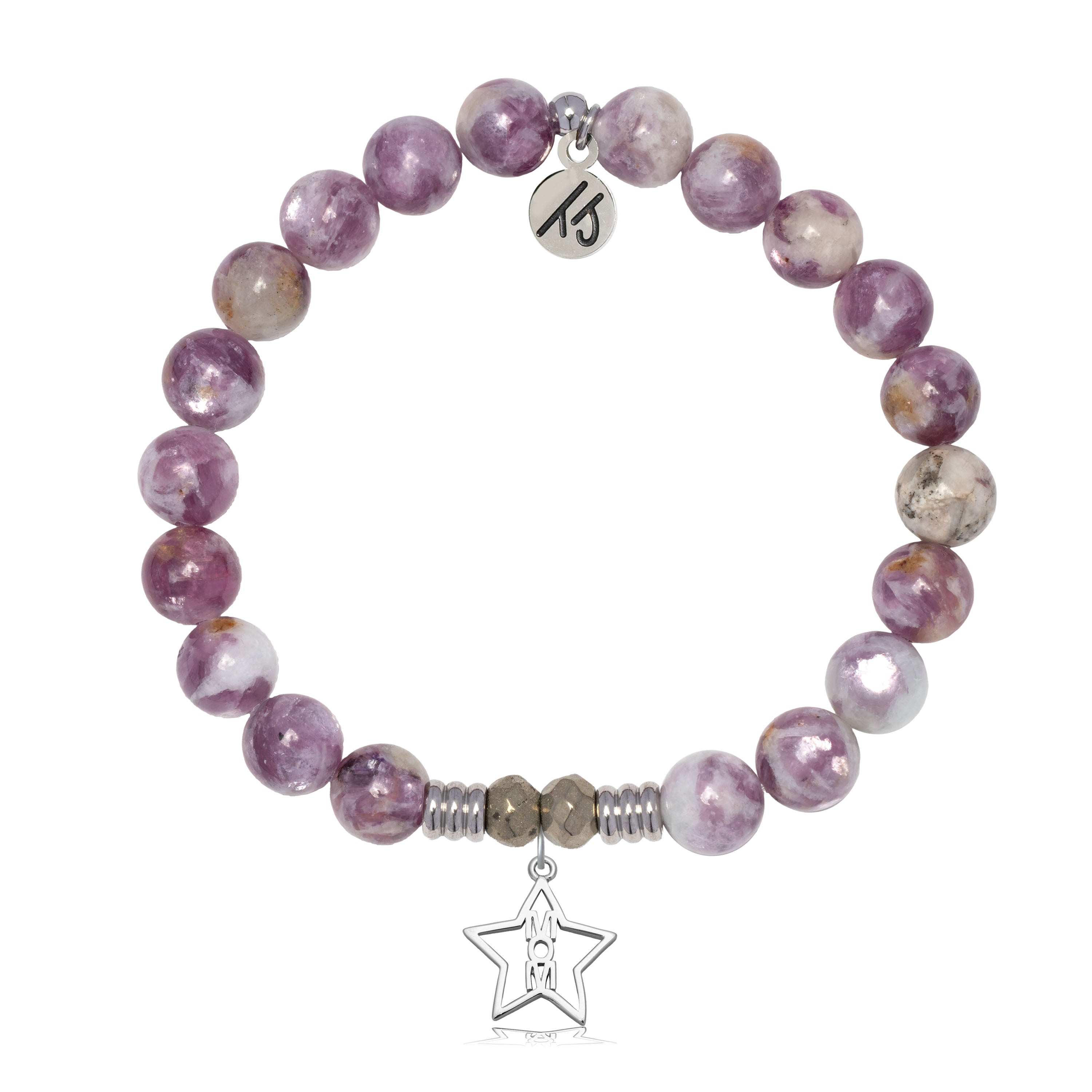 Lepidolite Quartz Gemstone Bracelet with Mom Star Sterling Silver Charm