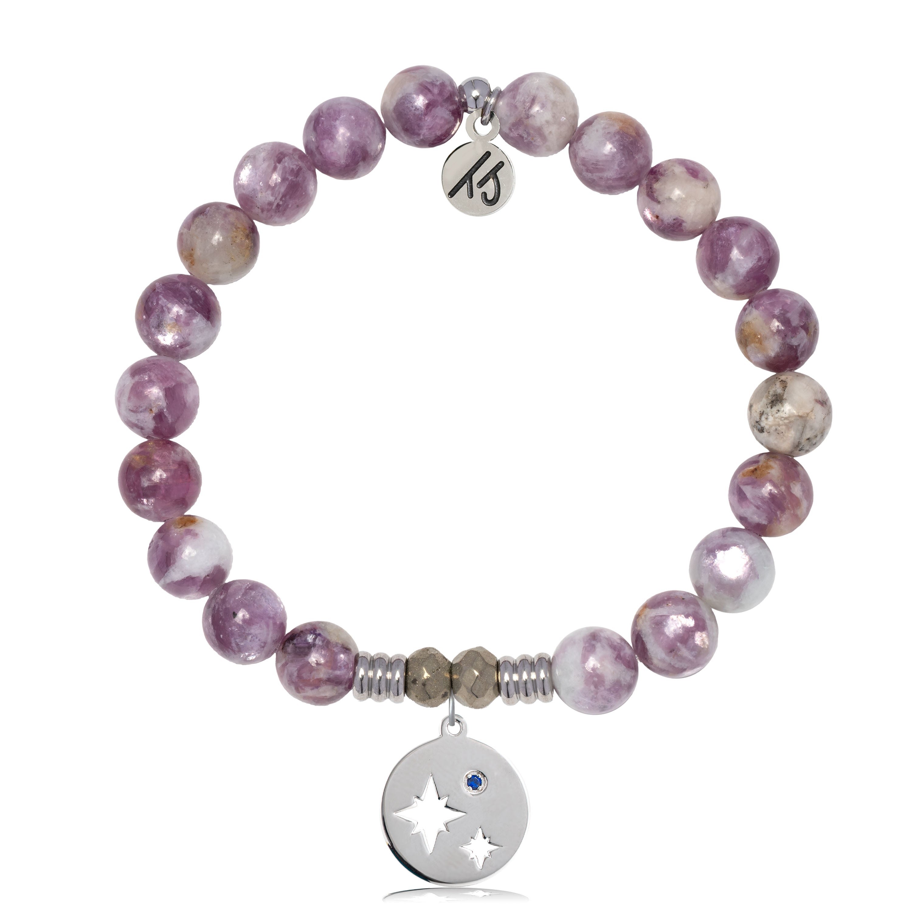 Lepidolite Quartz Gemstone Bracelet with Mother Son Sterling Silver Charm