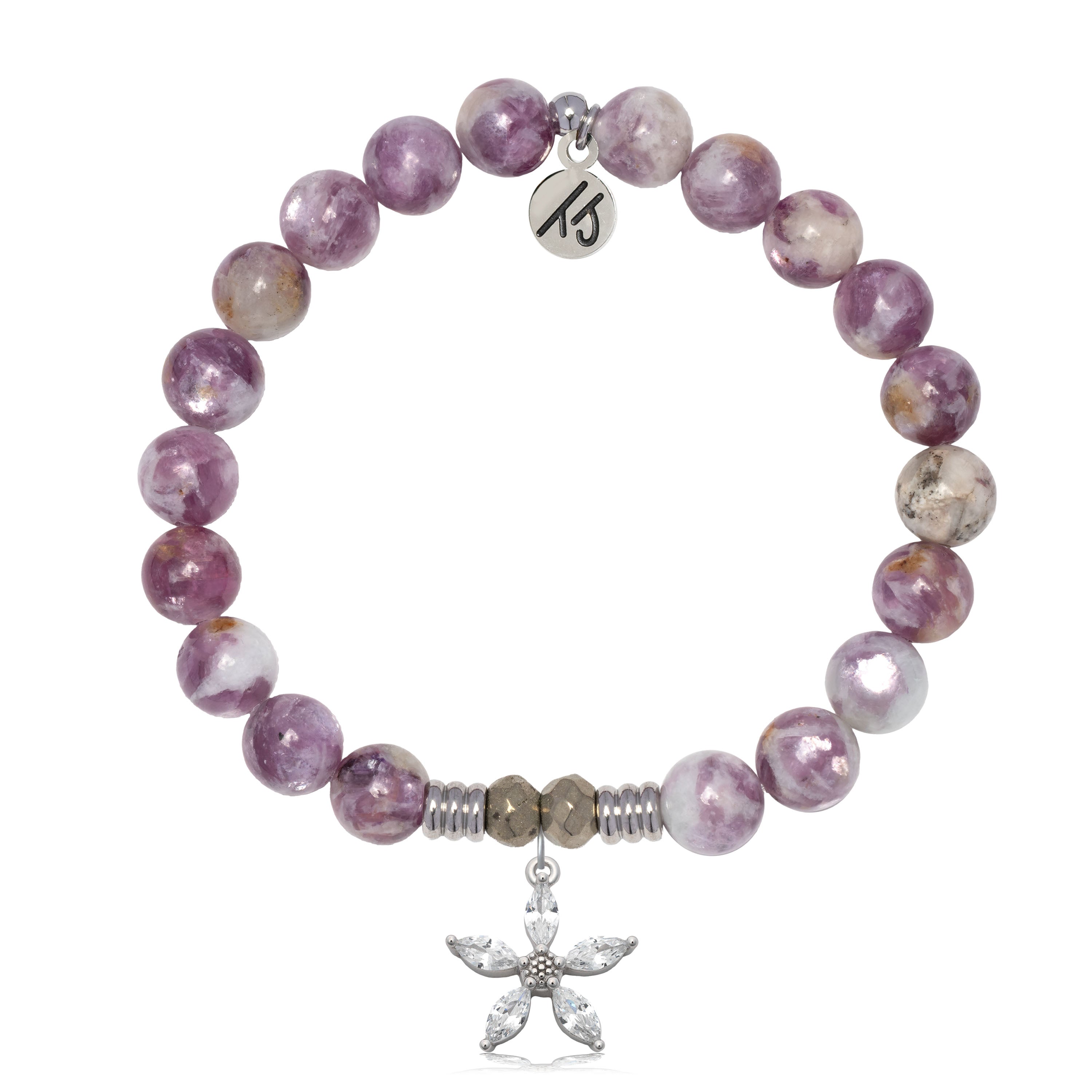 Lepidolite Quartz Gemstone Bracelet with Renewal Sterling Silver Charm