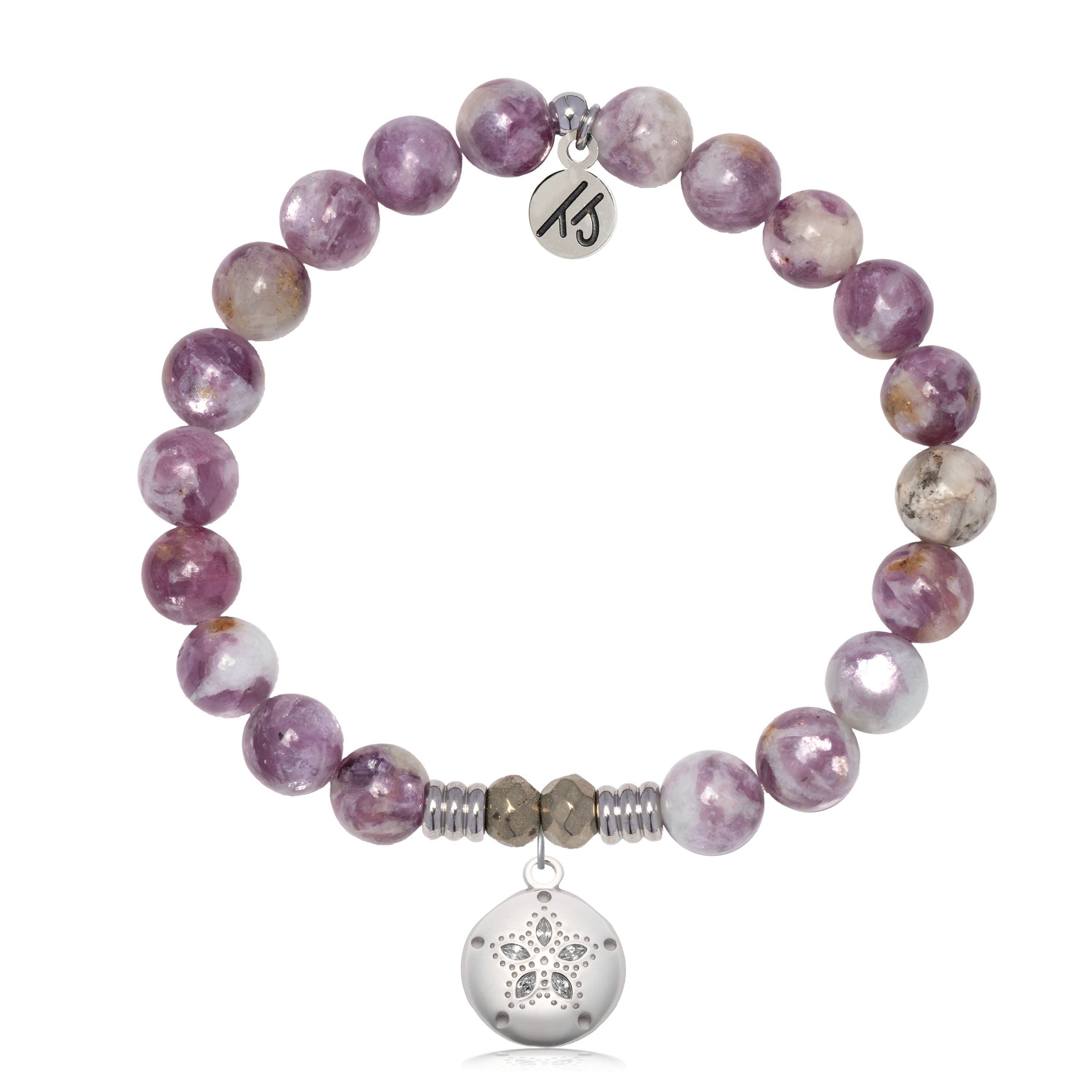 Lepidolite Quartz Gemstone Bracelet with Sand Dollar CZ Sterling Silver Charm