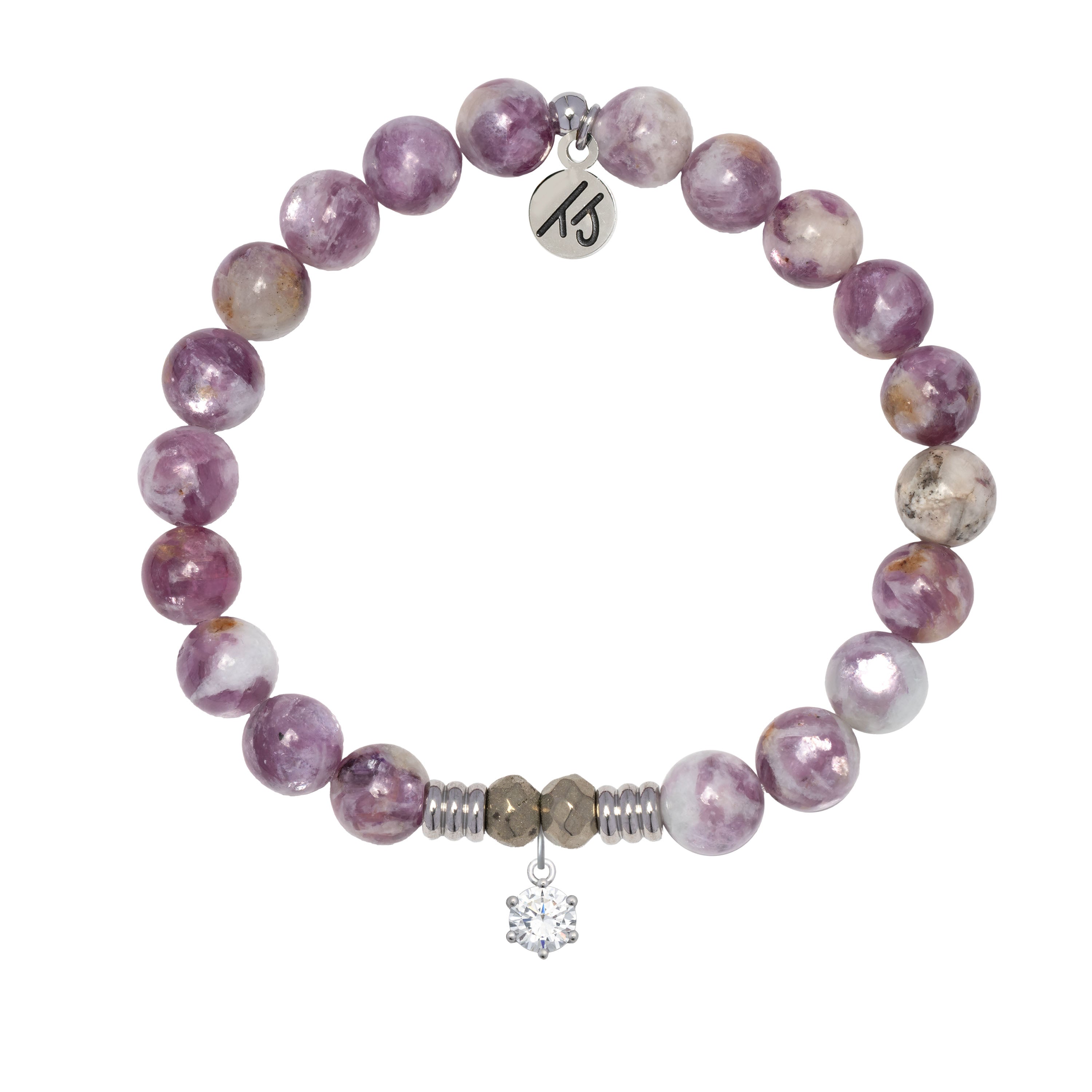 Lepidolite Quartz Gemstone Bracelet with Shine Like A Diamond Sterling Silver Charm
