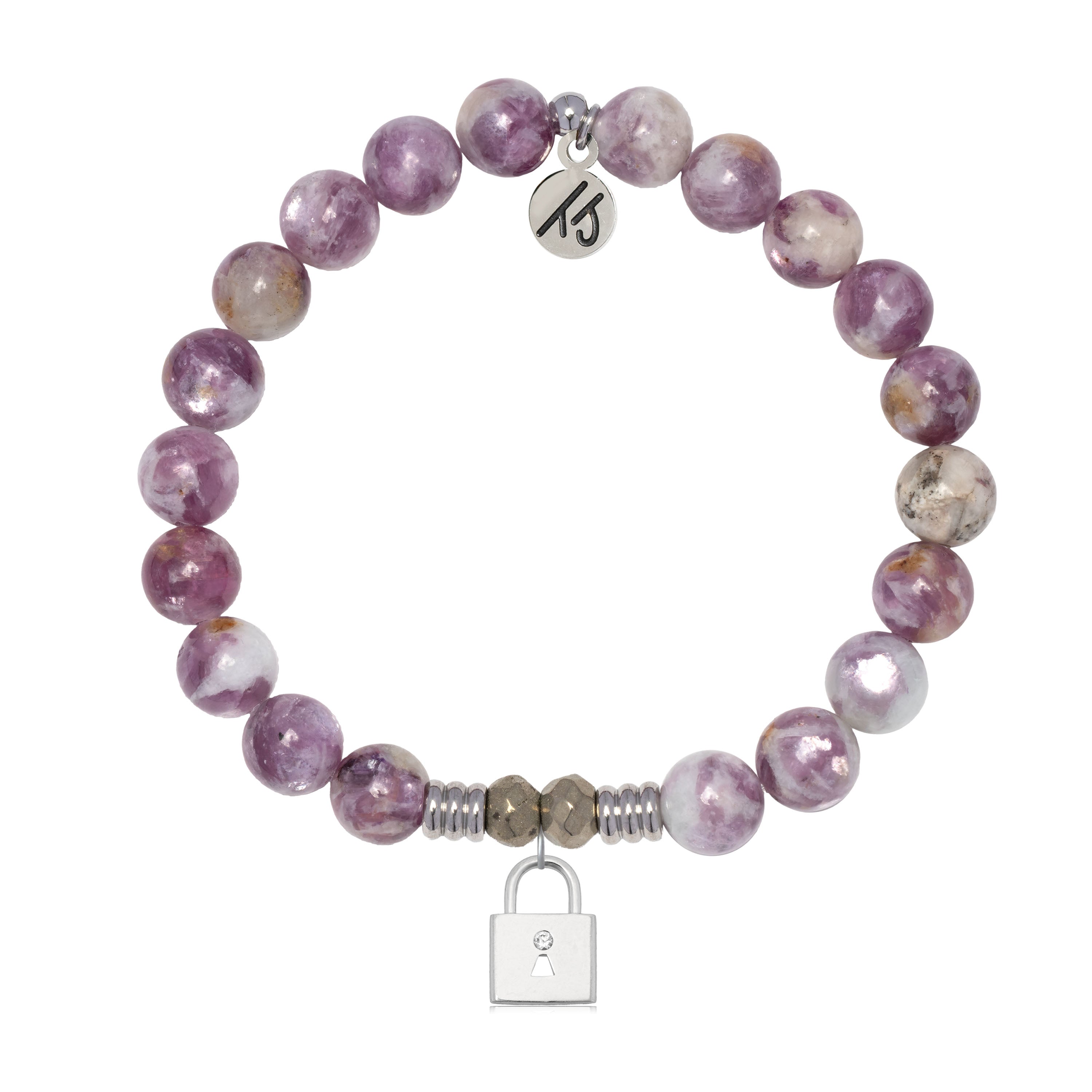 Lepidolite Quartz Gemstone Bracelet with Unbreakable Friendship Sterling Silver Charm