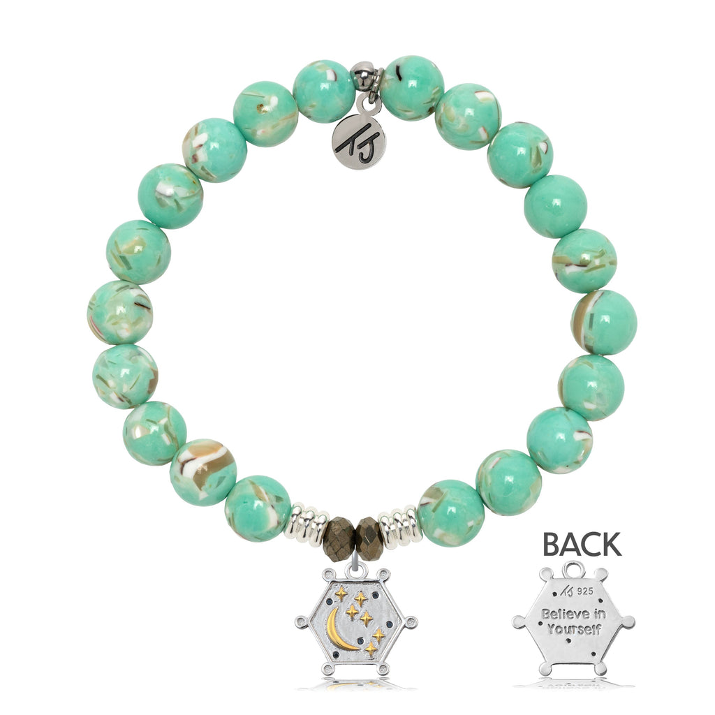 Light Green Shell Gemstone Bracelet with Believe in Yourself Sterling Silver Charm