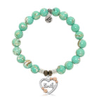 Light Green Shell Gemstone Bracelet with Heart Family Sterling Silver Charm