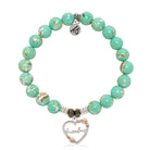 Light Green Shell Gemstone Bracelet with Heart Grandma Sterling Silver Charm