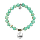 Light Green Shell Gemstone Bracelet with Mom Hearts Sterling Silver Charm