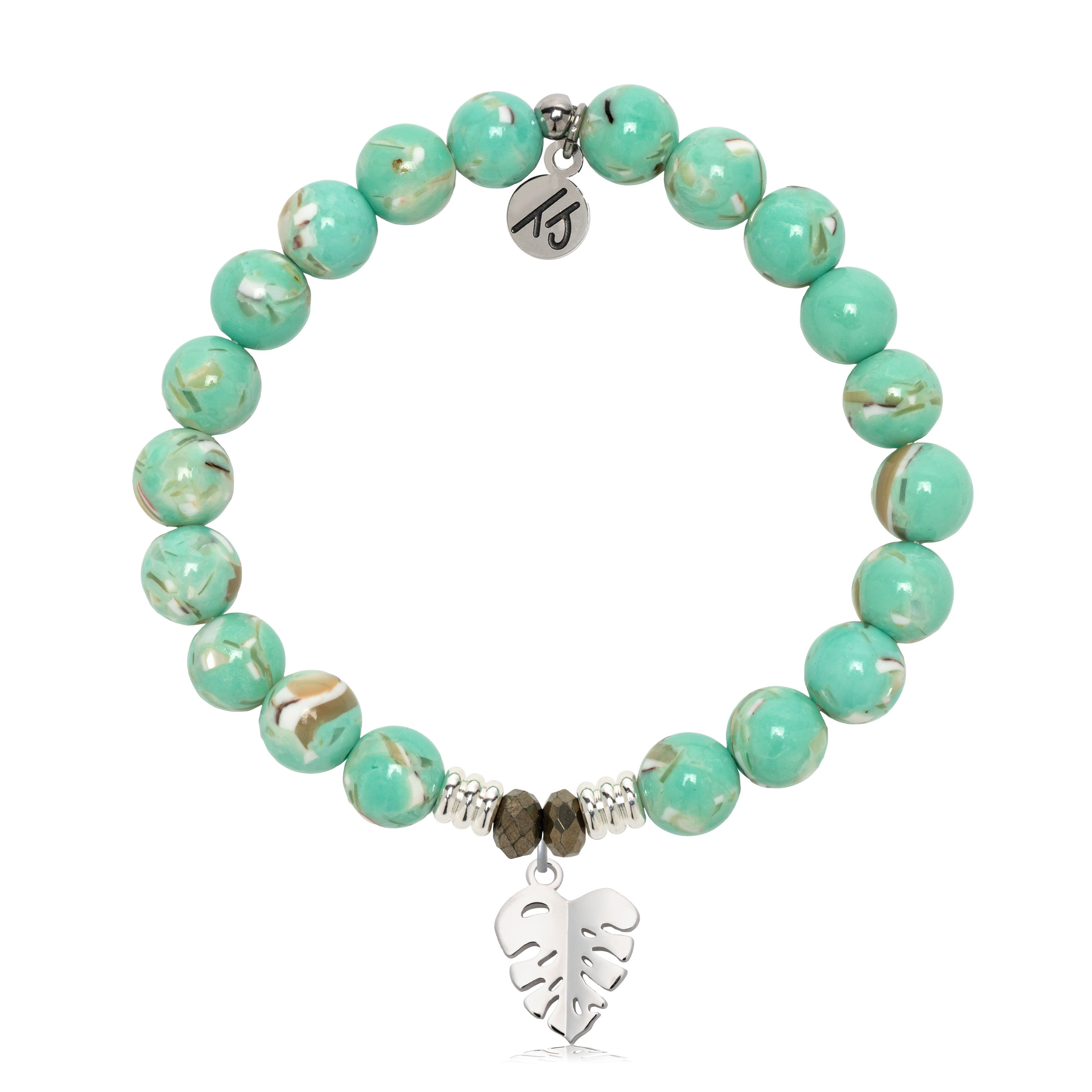 Light Green Shell Gemstone Bracelet with Paradise Sterling Silver Charm