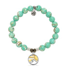 Light Green Shell Gemstone Bracelet with Rising Sun Sterling Silver Charm