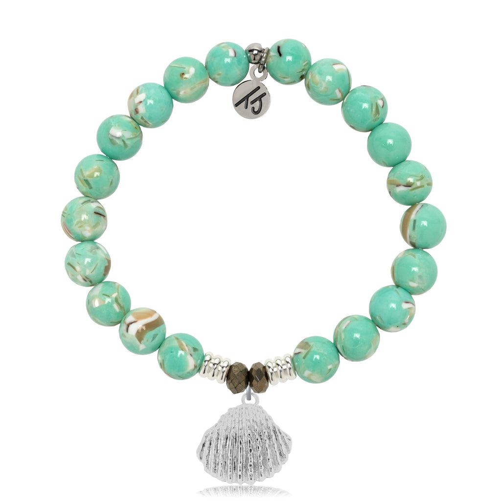 Light Green Shell Gemstone Bracelet with Seashell Sterling Silver Charm
