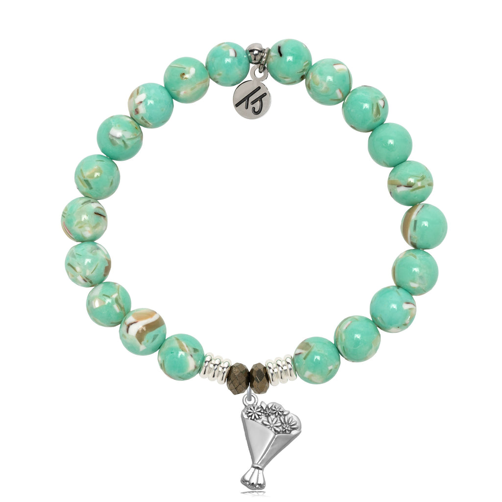 Light Green Shell Gemstone Bracelet with Thinking of You Sterling Silver Charm