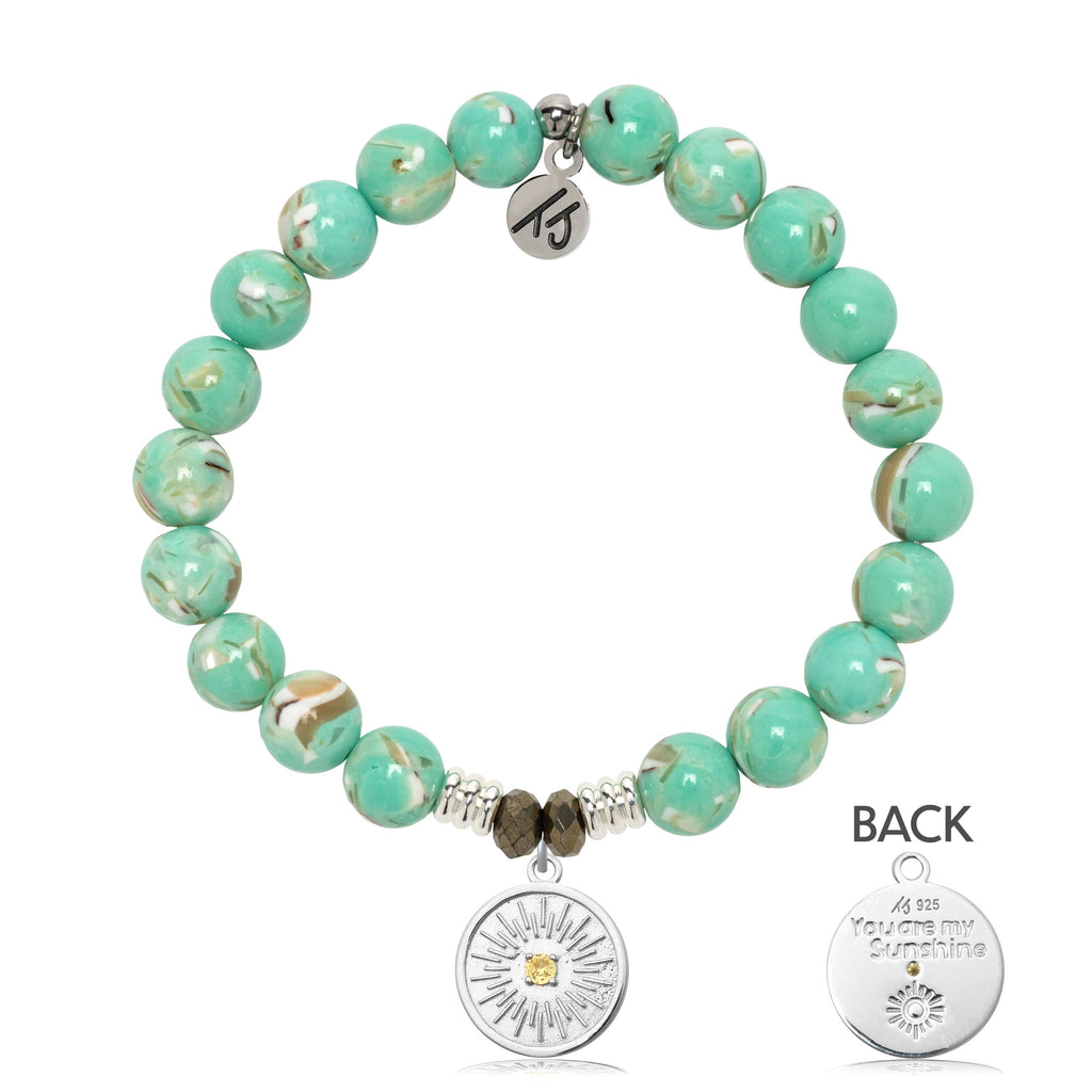 Light Green Shell Gemstone Bracelet with You are my Sunshine Sterling Silver Charm