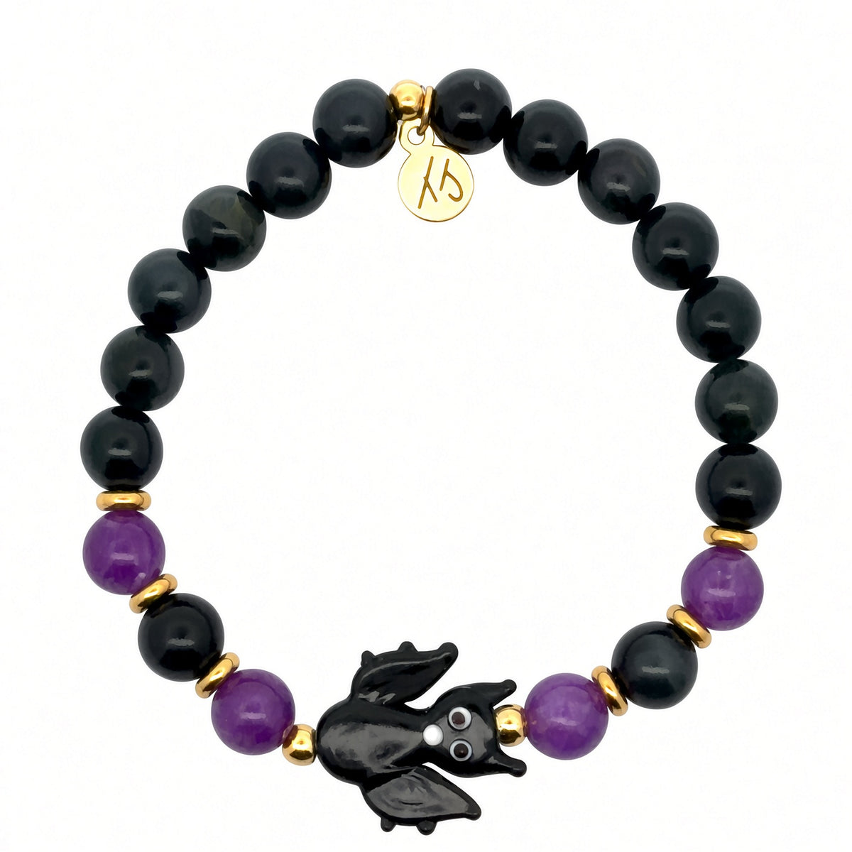 Limited Edition Bat with Blue Tigers Eye & Purple Chalcedony Gemstone Exclusive Bracelet