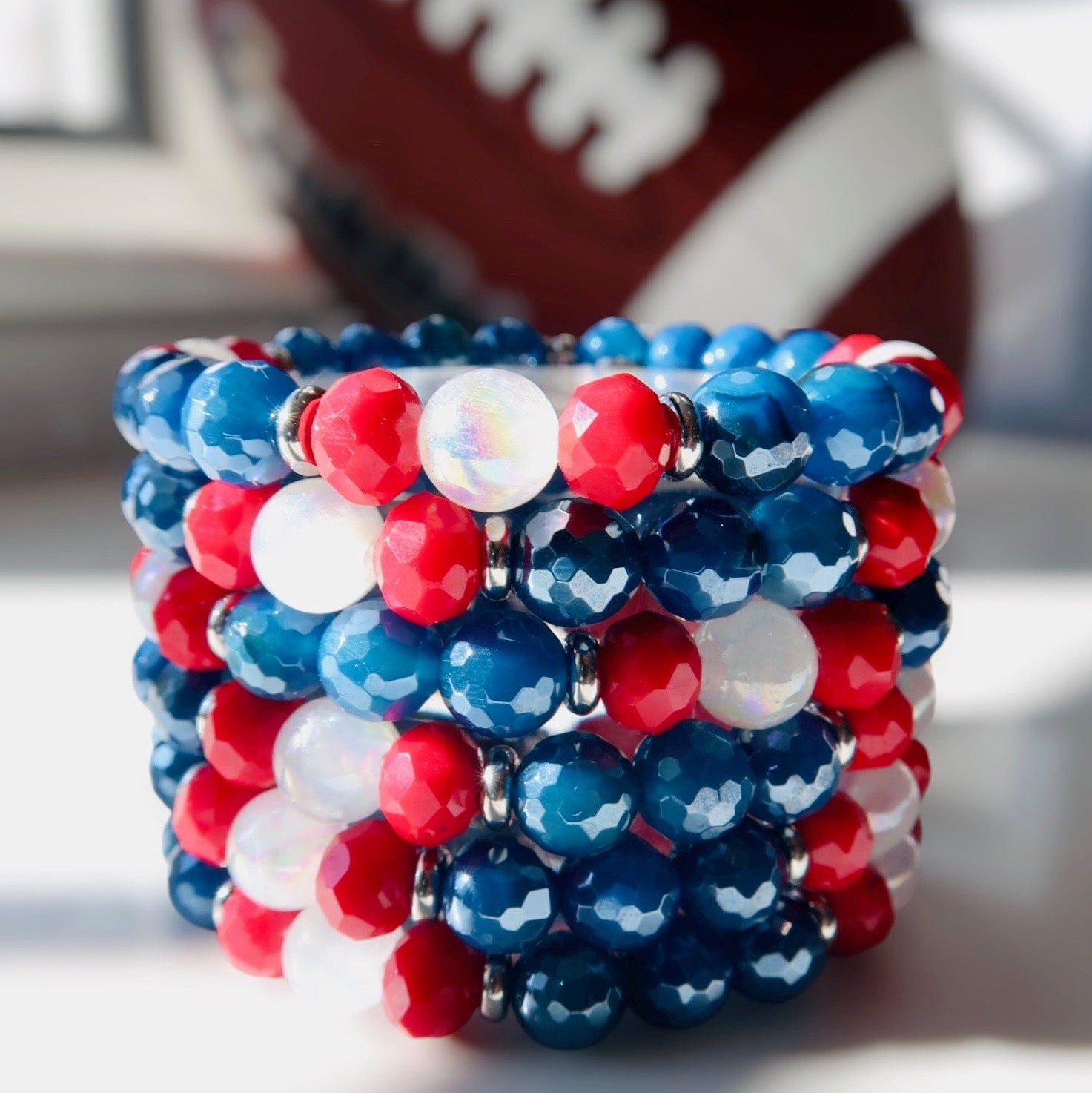 Limited Edition Bracelet- Championship Stacker with Blue Agate Gemstones