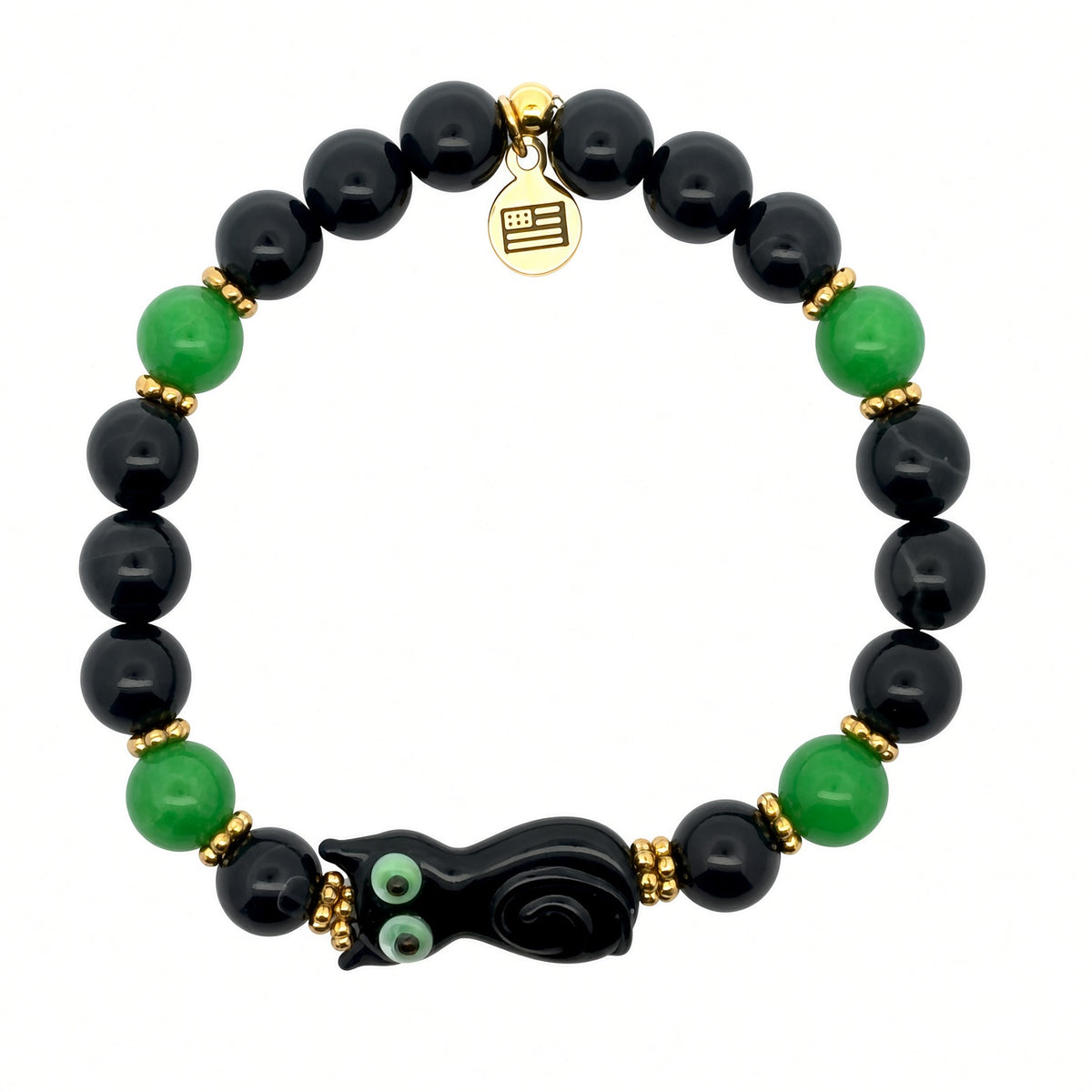 Limited Edition Cat with Black Stripe Agate & Green Agate Gemstone Exclusive Bracelet
