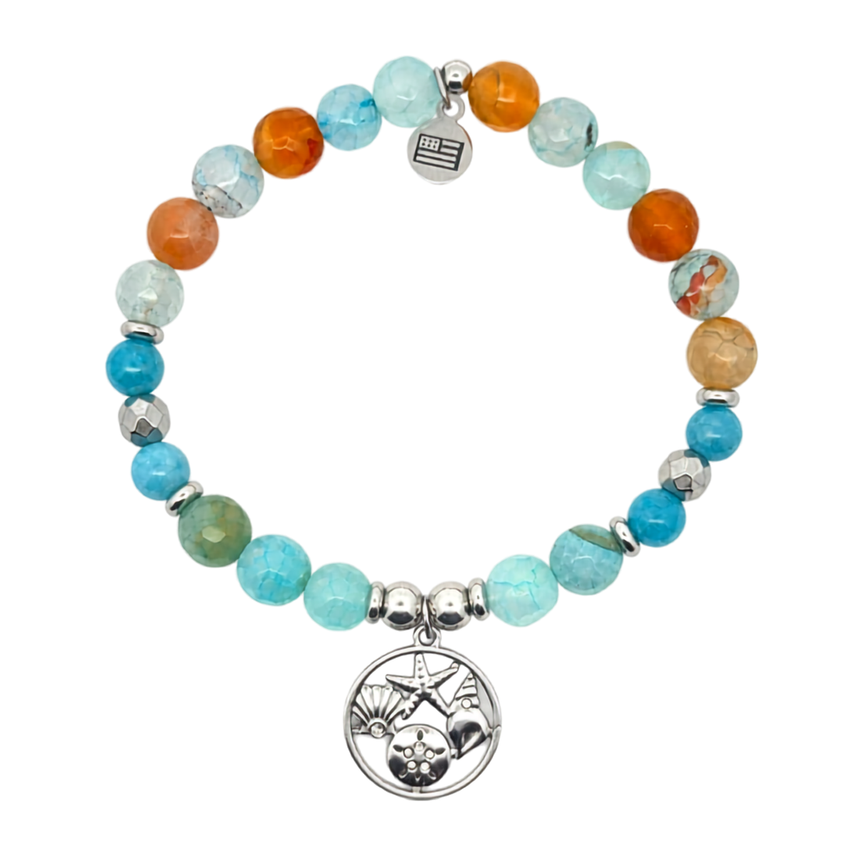 Limited Edition Exclusive Coastal Memories Charm with Blue Brown Fire Agate Gemstone Bracelet