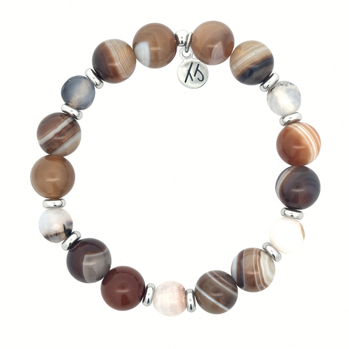 Limited Edition Exclusive Coffee Agate with White Natural Agate Gemstone Bracelet