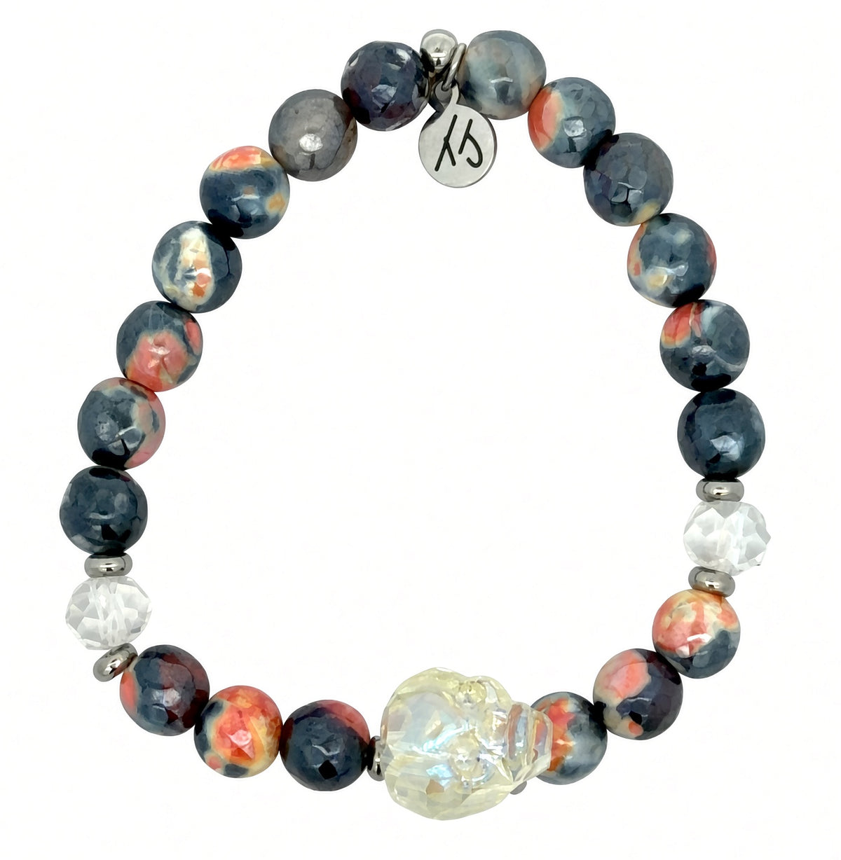 Limited Edition Exclusive Crystal Skull with Orange Black Agate Gemstone Bracelet