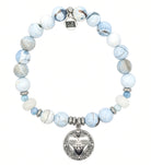 Limited Edition Exclusive Friendship Heart Charm with Light Blue White Agate Gemstone Bracelet
