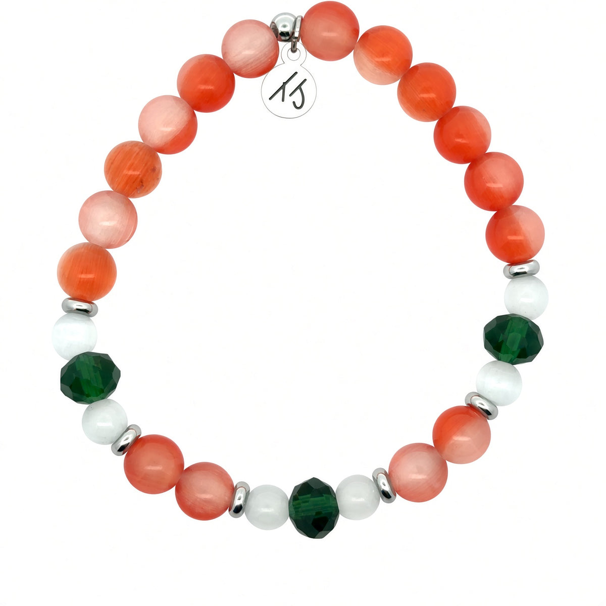 Limited Edition Exclusive Green Crystal with Orange Cats Eye Gemstone Bracelet