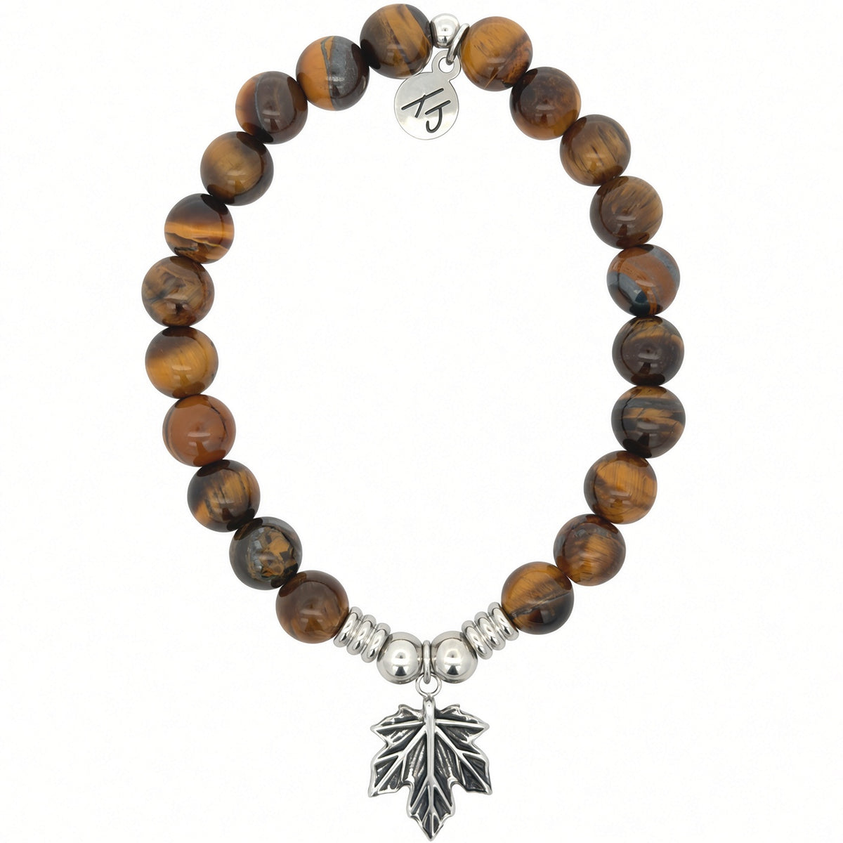 Limited Edition Exclusive Leaf Charm with Tigers Eye Gemstone Bracelet