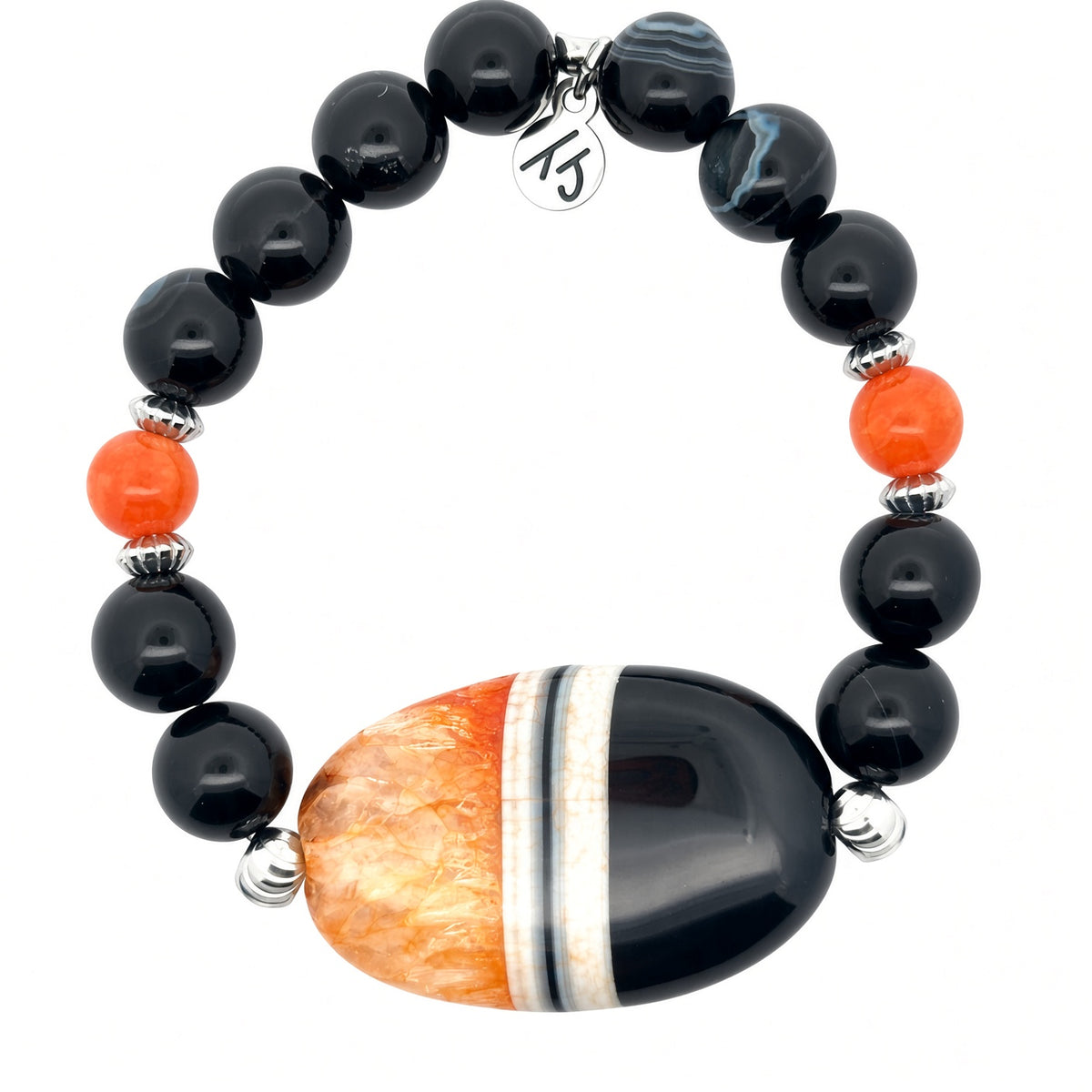 Limited Edition Exclusive Orange Agate with Black Striped Agate Gemstone Bracelet