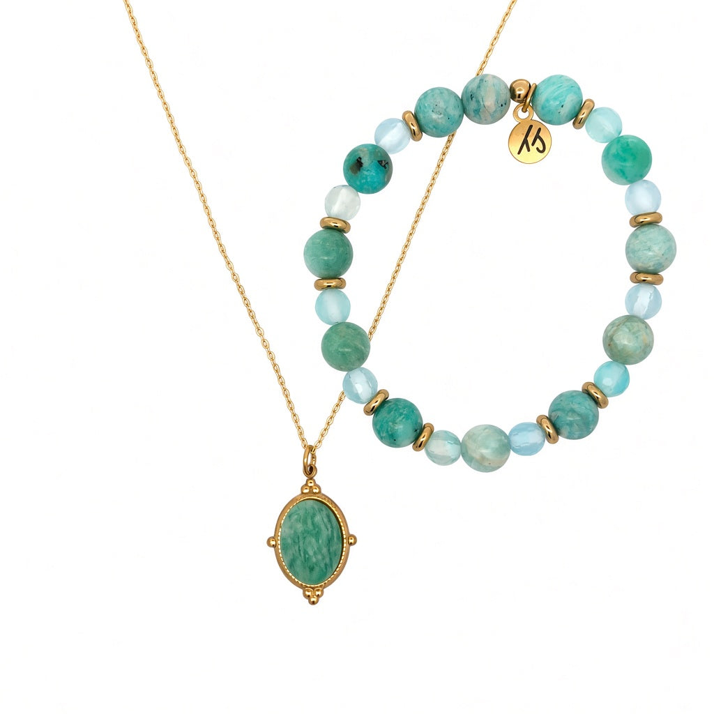 Limited Edition Exclusive Peruvian Amazonite Gemstone Bracelet & Amazonite Necklace Set