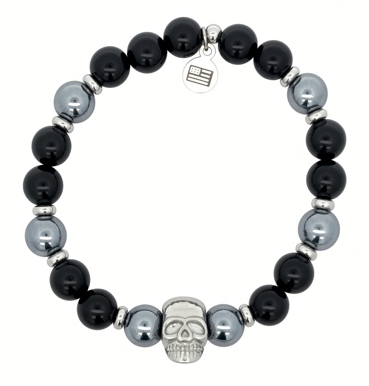 Limited Edition Exclusive Stainless Skull with Onyx & Terahertz Gemstone Bracelet