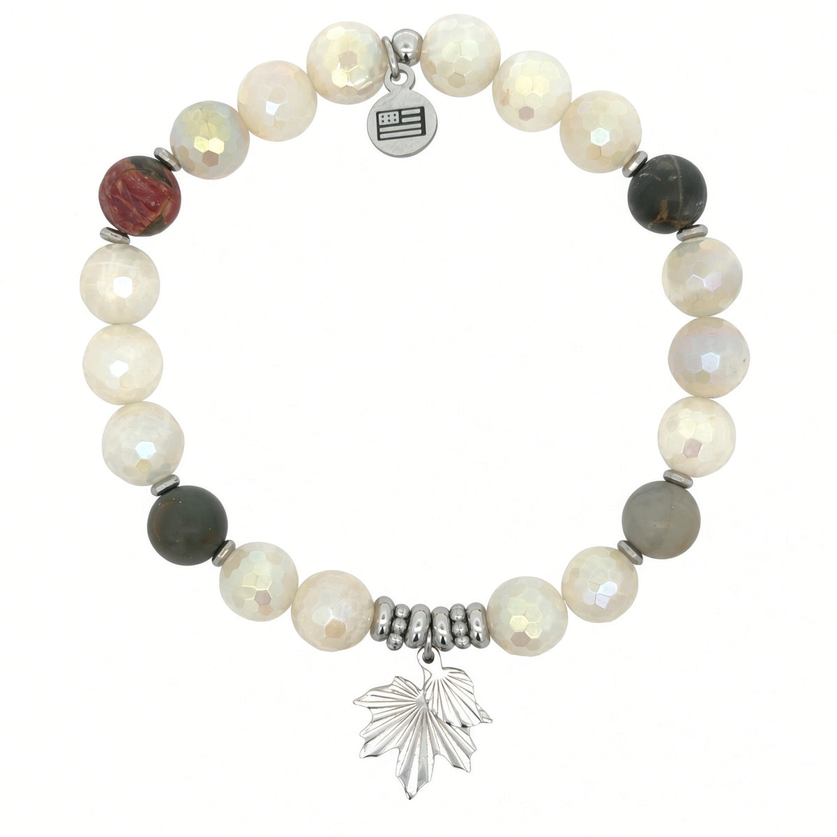 Limited Edition Exclusive Sterling Silver Double Leaf Charm with Moonstone Gemstone Bracelet