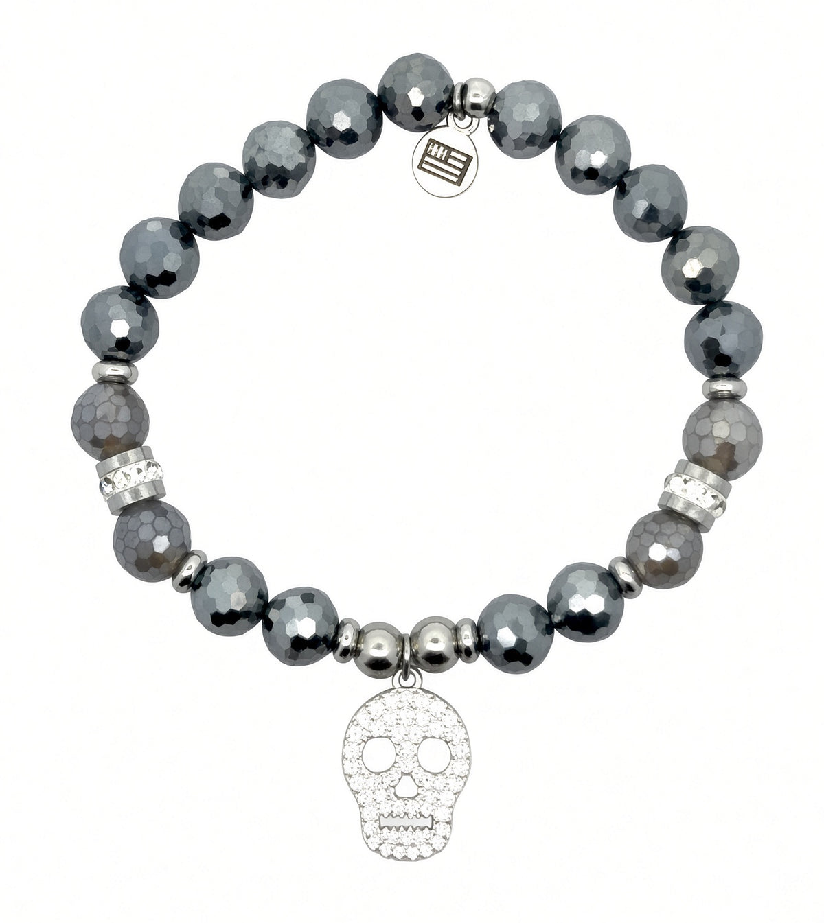 Limited Edition Exclusive Sterling Silver Skull CZ Charm with Terahertz Gemstone Bracelet