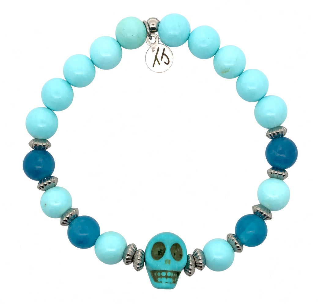 Limited Edition Exclusive Turquoise Howlite Skull with Blue Turquoise Gemstone Bracelet