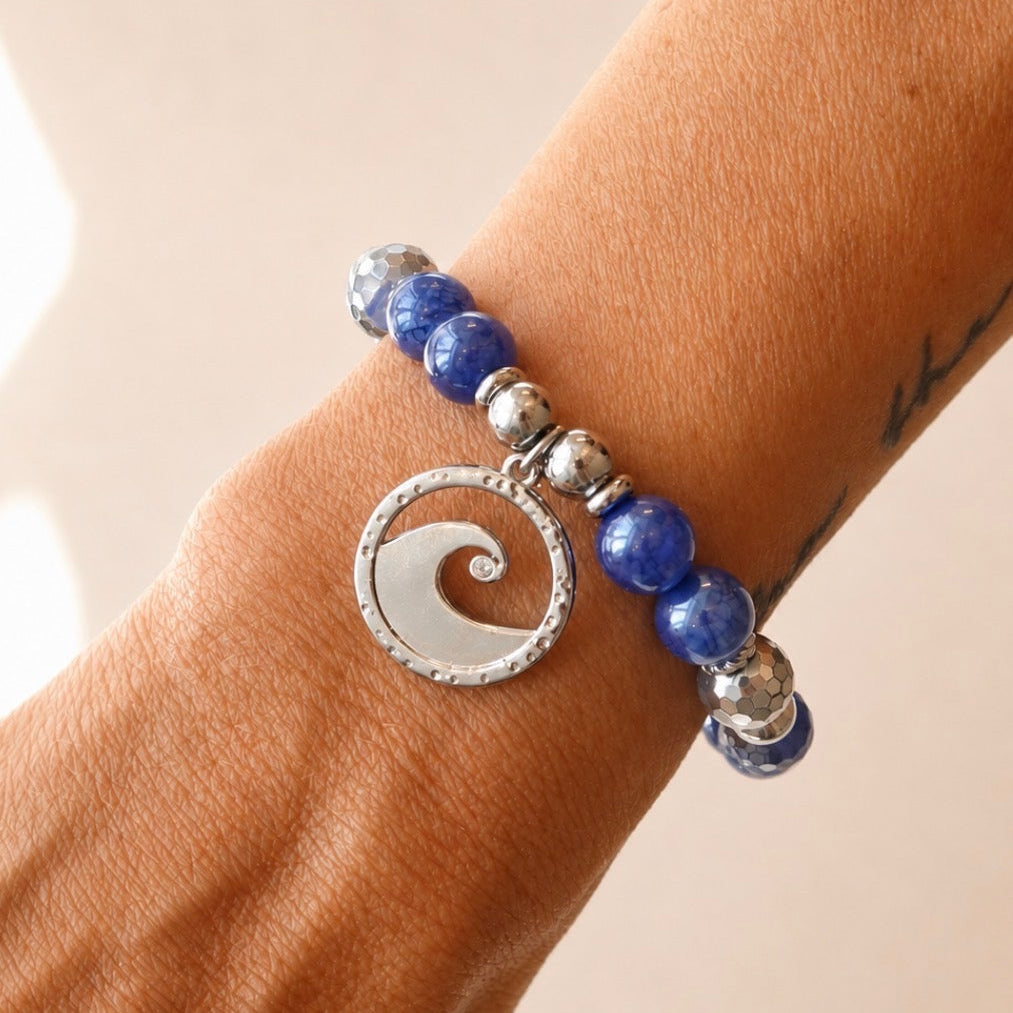 Limited Edition Exclusive Waves of Strength Charm with Navy Agate Gemstone Bracelet
