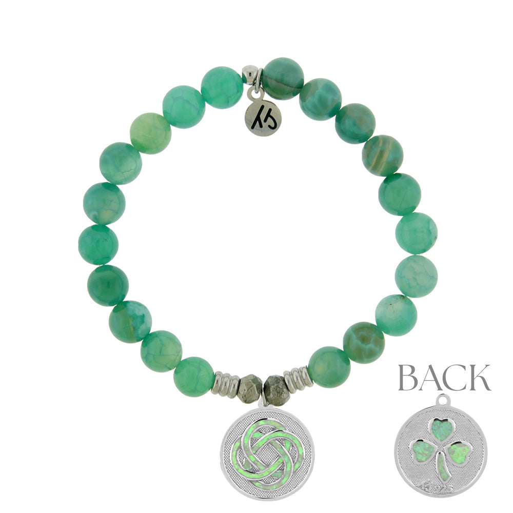 Limited Edition: Green Fire Agate Gemstone Bracelet with Journey Knot Sterling Silver Charm