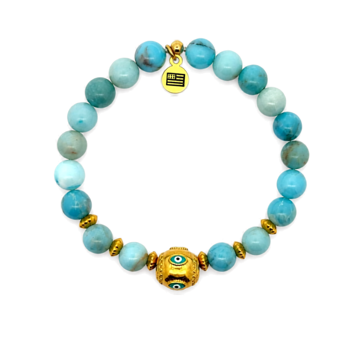 Limited Edition Larimar Jasper Gemstone with Gold Evil Eye Bead Bracelet