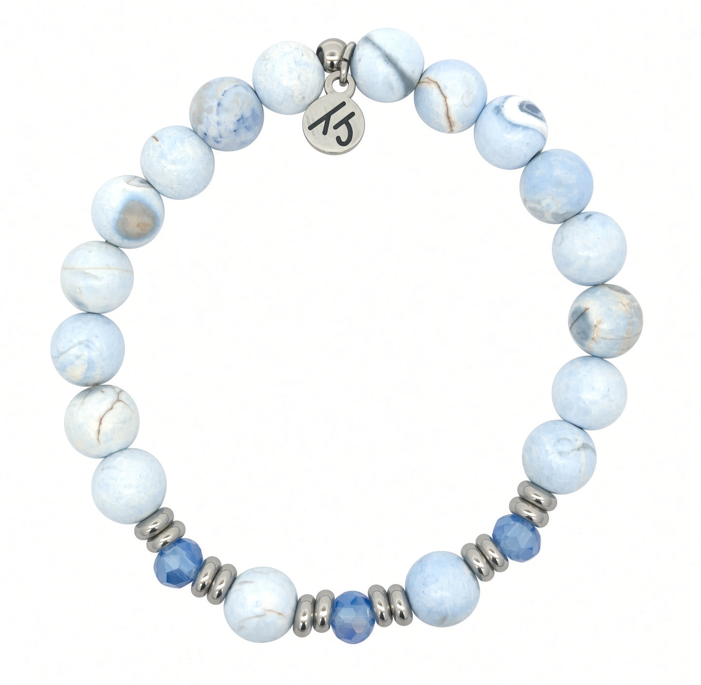Limited Edition Light Blue White Agate Gemstone with Blue Crystal Exclusive Bracelet