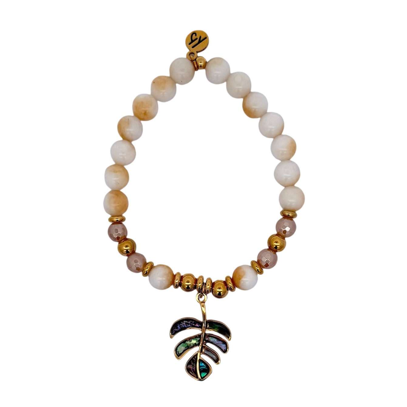 Limited Edition Palm Leaf Charm with Yellow White Jade Gemstone Exclusive Bracelet