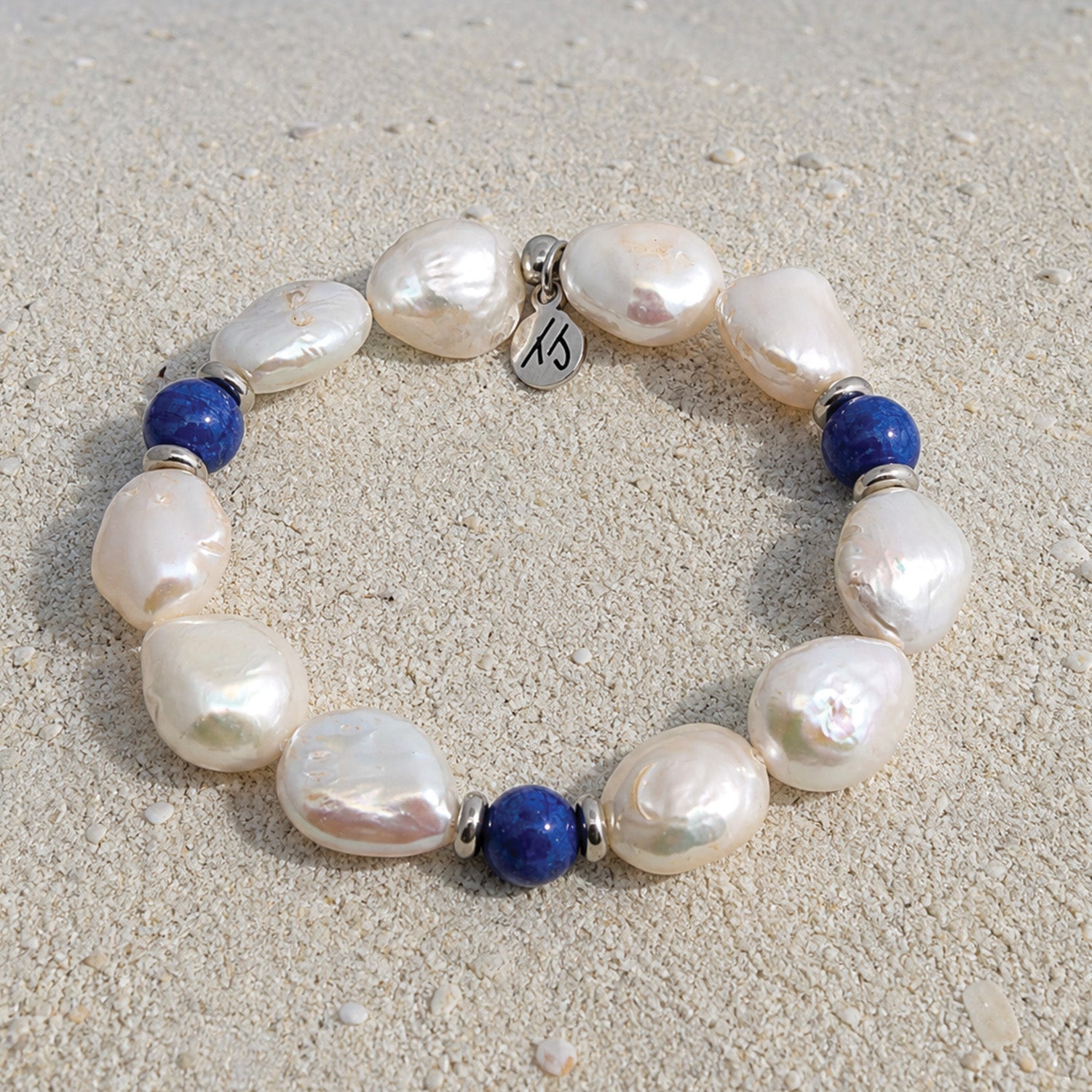 Limited Edition Pearl Coin with Blue Agate Gemstone Exclusive Bracelet