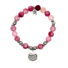 Limited Edition Pink Chalcedony Gemstone Bracelet with Mom Sterling Silver Charm