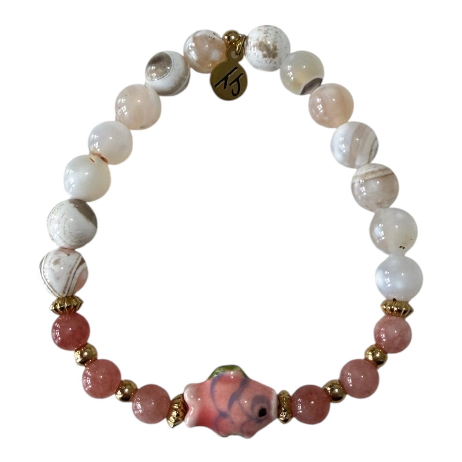 Limited Edition Pink Fish with White Natural Agate Gemstone Exclusive Bracelet