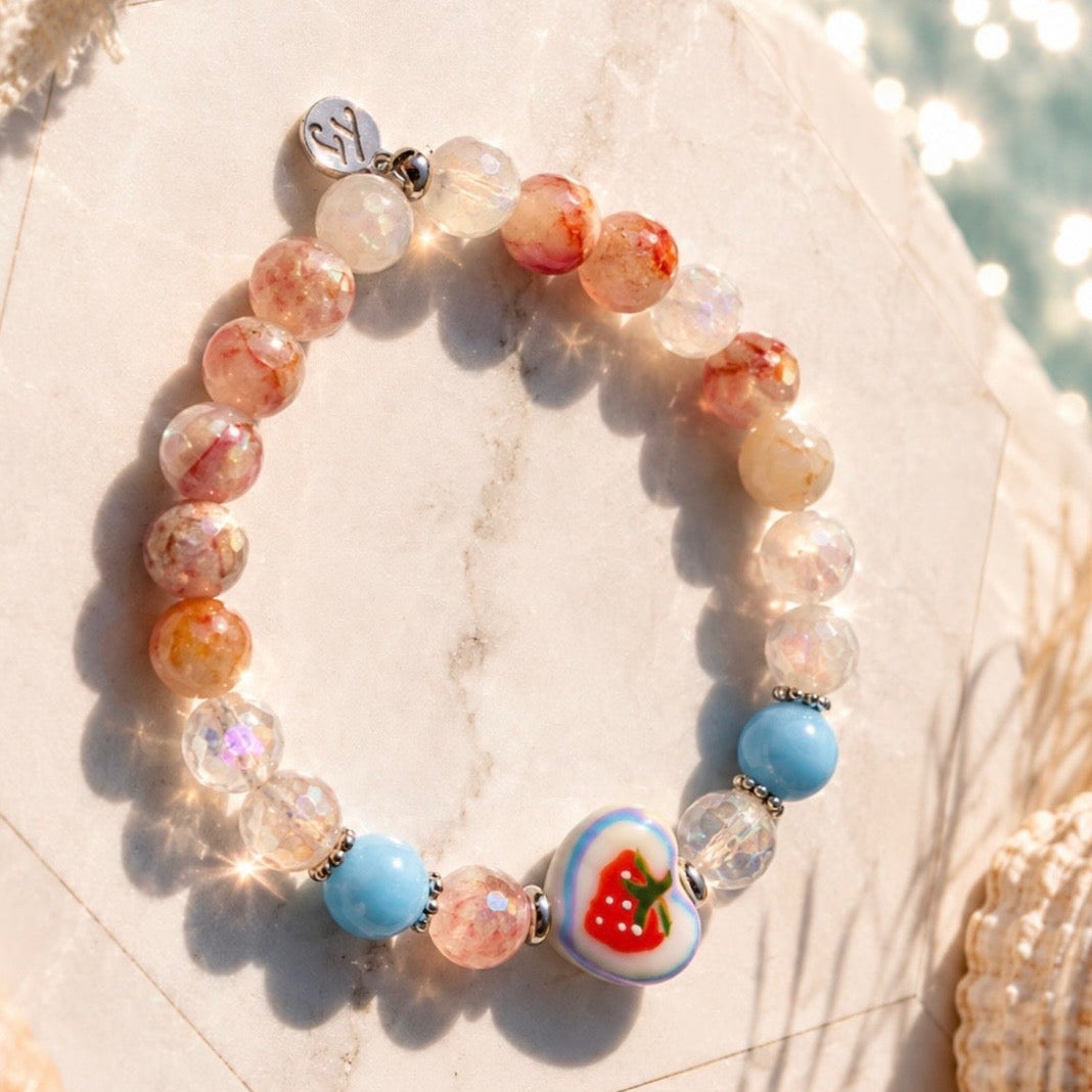 Limited Edition Strawberry with Strawberry Quartz Gemstone Exclusive Bracelet